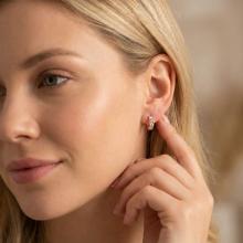 Златни обеци халки бели с циркони 11мм