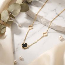 Златно колие Детелини с оникс