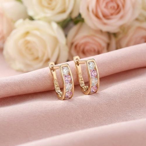 Златни обеци с бели и розови циркони-11мм