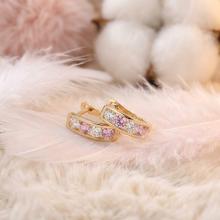 Златни обеци с бели и розови циркони-11мм