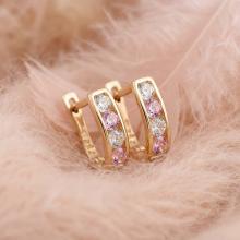 Златни обеци с бели и розови циркони-11мм