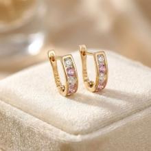 Златни обеци с бели и розови циркони-11мм