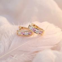 Златни обеци с бели и розови циркони-11мм