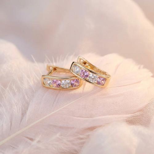 Златни обеци с бели и розови циркони-11мм