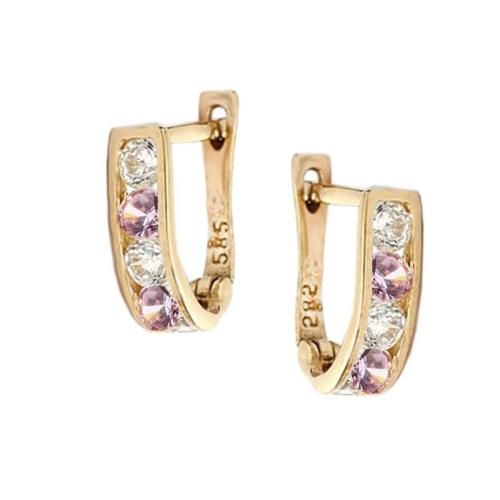 Златни обеци с бели и розови циркони-11мм