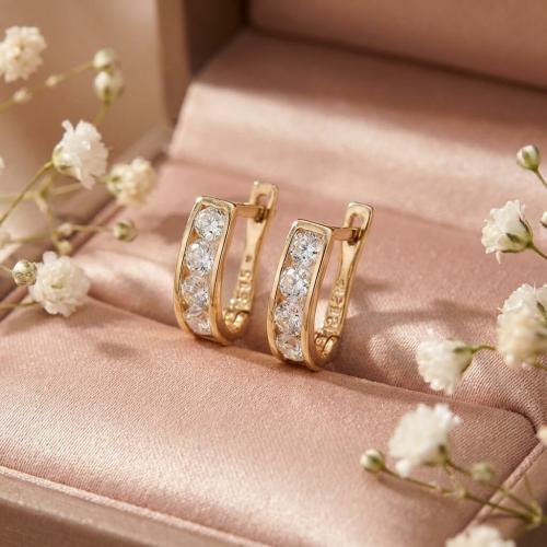 Златни обеци с бели циркони-7мм