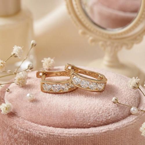 Златни обеци с бели циркони-7мм