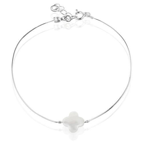 Сребърна гривна Нежен късмет със седефена детелина