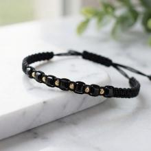 Мъжка гривна със златни топчета и черен оникс R22