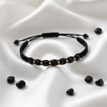 Мъжка гривна със златни топчета и черен оникс R22