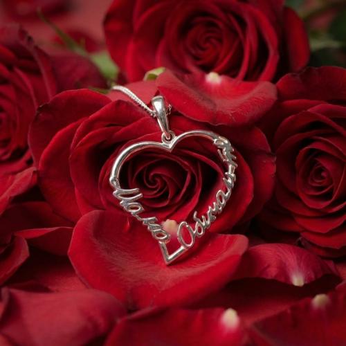 Сребърен медальон във формата на сърце - Мамо, обичам те!