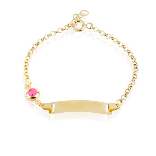 Златна детска гривна с плочка