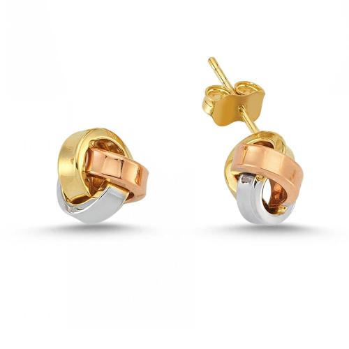 Трицветни златни обеци "Възелчета"