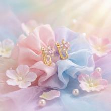 Детски златни обеци Розови Цветя