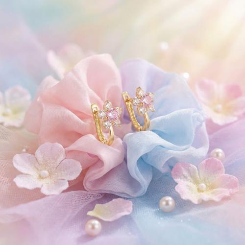 Детски златни обеци Розови Цветя