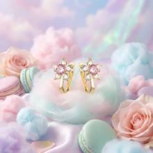 Детски златни обеци Розови Цветя