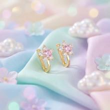 Детски златни обеци Розови Цветя