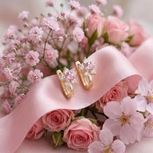 Детски златни обеци Розови Цветя