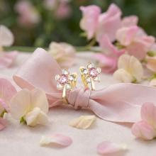 Детски златни обеци Розови Цветя