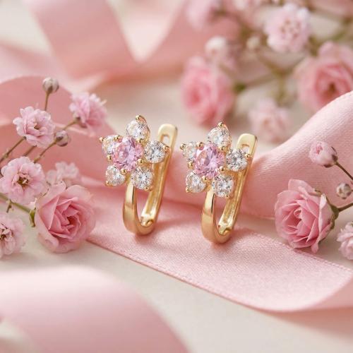 Детски златни обеци Розови Цветя