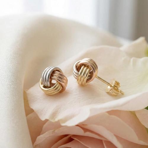 Трицветни златни обеци Love Knot