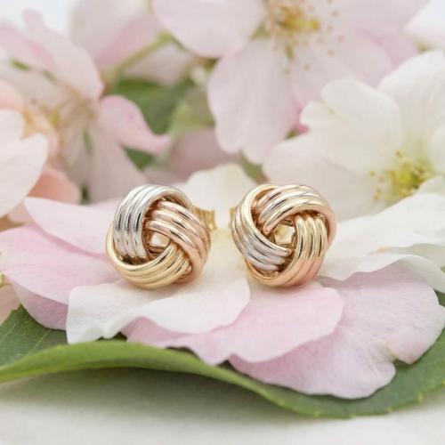 Трицветни златни обеци Love Knot