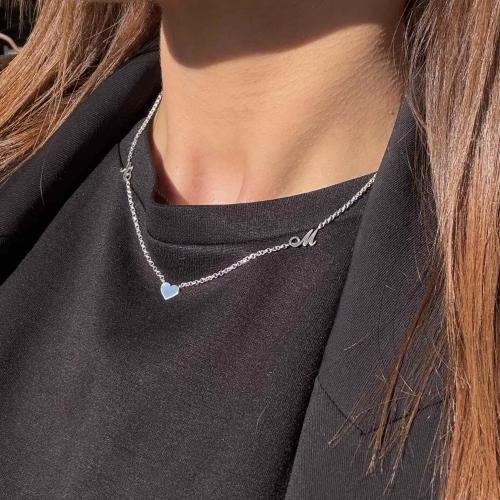 Сребърно колие със сърце и буква по избор