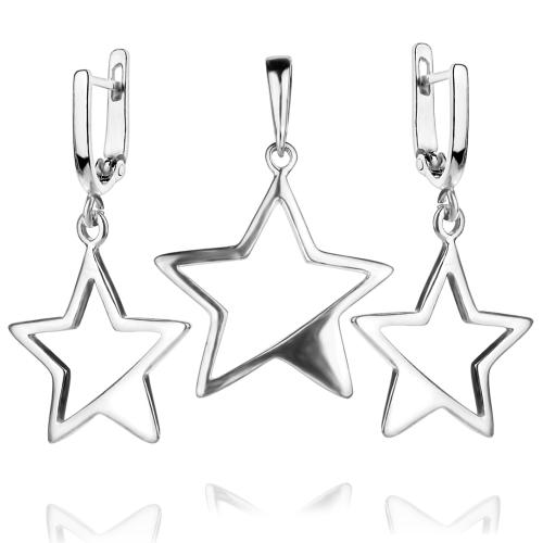 Сребърен Комплект Звезди Обеци и Медальон 7156