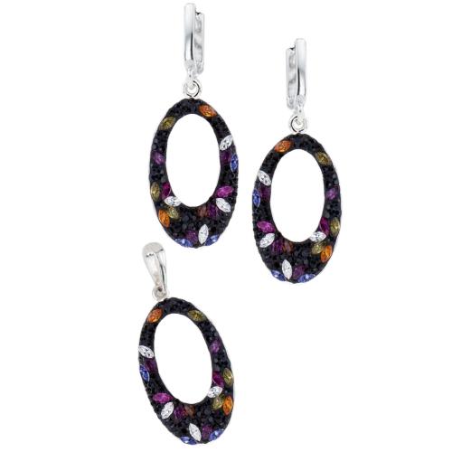 Сребърен комплект обеци и медальон с кристали от Sw® SKM129 Color Drops