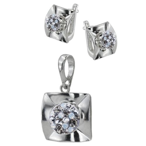 Сребърен комплект обеци и медальон с кристали от Sw® SKM156 Silver Shade