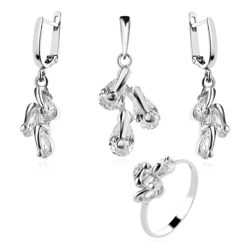 Сребърен Комплект Обеци, Медальон и Пръстен с Цирконий 7162