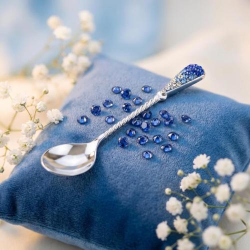 Сребърна лъжица с кристали от Sw® L1 Saphhire, Light Saphhire, Crystal
