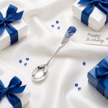 Сребърна лъжица с кристали от Sw® L1 Saphhire, Light Saphhire, Crystal