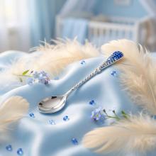 Сребърна лъжица с кристали от Sw® L1 Saphhire, Light Saphhire, Crystal