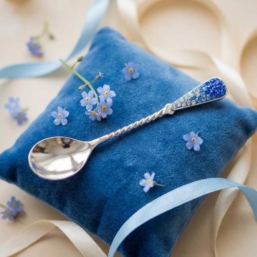 Сребърна лъжица с кристали от Sw® L1 Saphhire, Light Saphhire, Crystal