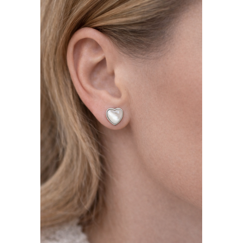 Сребърни обеци със Седефени сърца