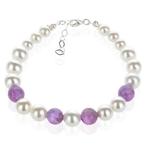 Колие, обеци и гривна с перли от Sw® с Аметист и сребърни елементи PP1