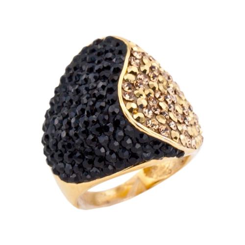 Сребърен пръстен с кристали от Sw® SP662 Black and Gold позлаен