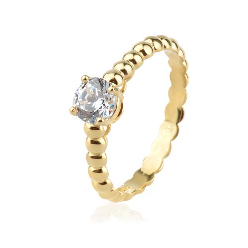 Дамски годежен златен пръстен с циркони