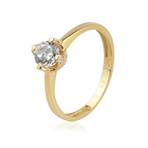 Дамски годежен златен пръстен с циркони