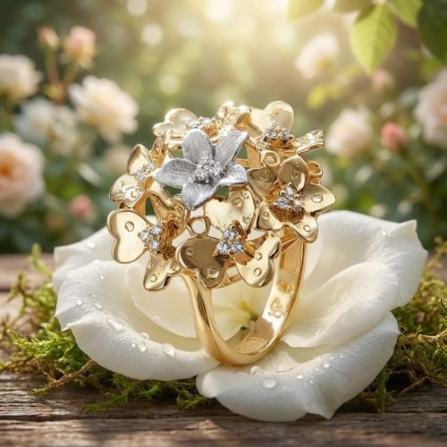 Дамски златен пръстен Flower Bomb