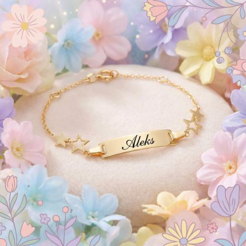 Златна детска гривна Звезди