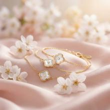 Златна гривна с бял седеф и циркон