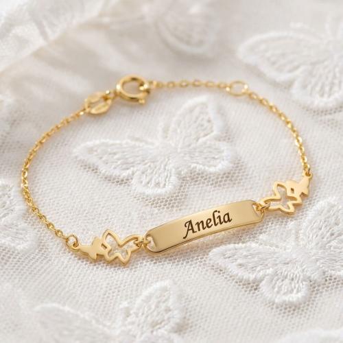 Златна детска гривна Пеперуди