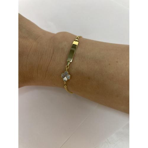 Златна Гривна Детелинка с бял седеф