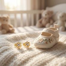 Златни детски обеци Flowers