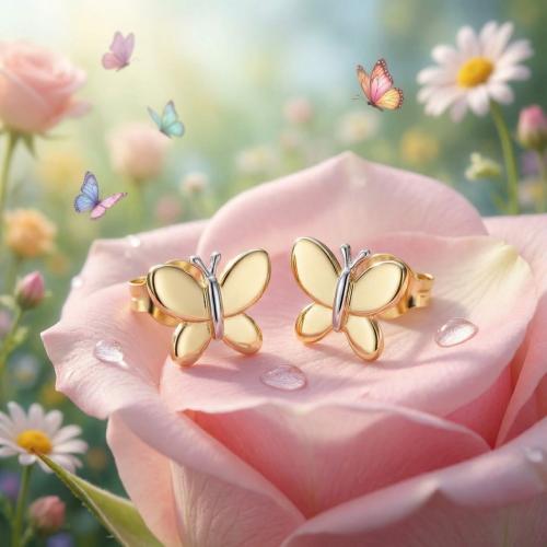 Златни детски обеци Butterfly