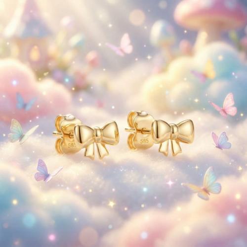 Златни детски обеци Панделки