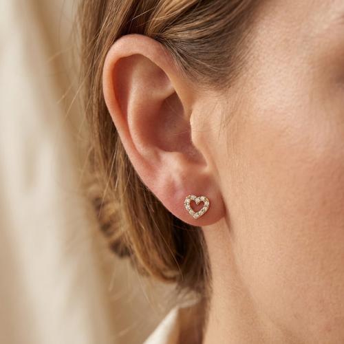 Златни обеци Сърца с циркони