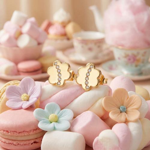 Детски златни обеци Диамантени Цветя